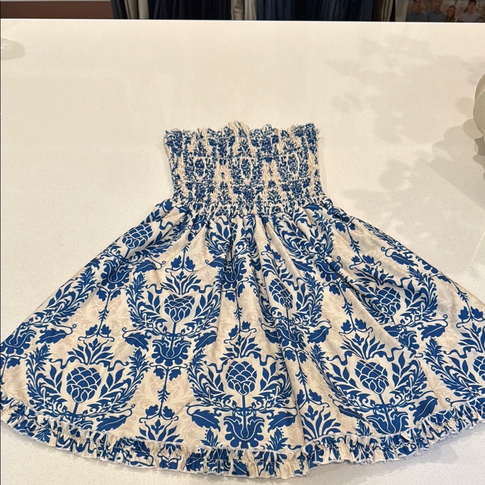 SHEIN Blue and White Strapless Dress